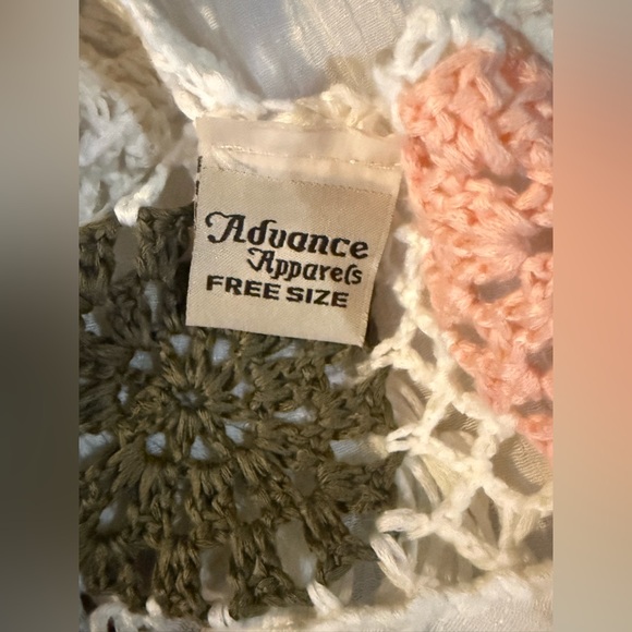 Boho Crochet Trim Sheer Swim Cover Up Dress Fringe Granny Square OS - Picture 8 of 9